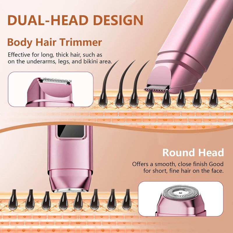 Electric Bikini Trimmer for Women - IPX7 Waterproof Dual Head Cordless Shaver with LED Display & 0.5mm Ceramic Blades | Rose Pink