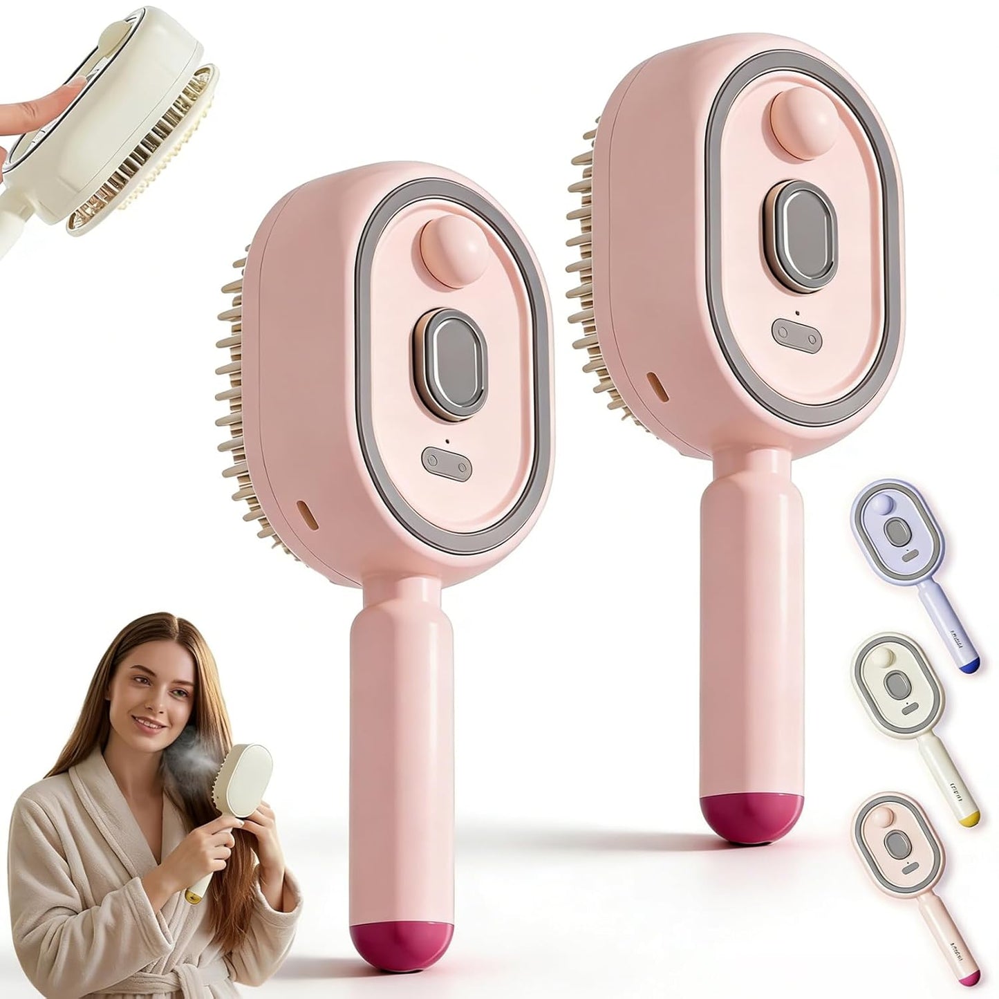 Electric Steam Brush - Rechargeable Misting Detangling Straightener | USB-C Styling Tool for Short Hair (2PCS-B)