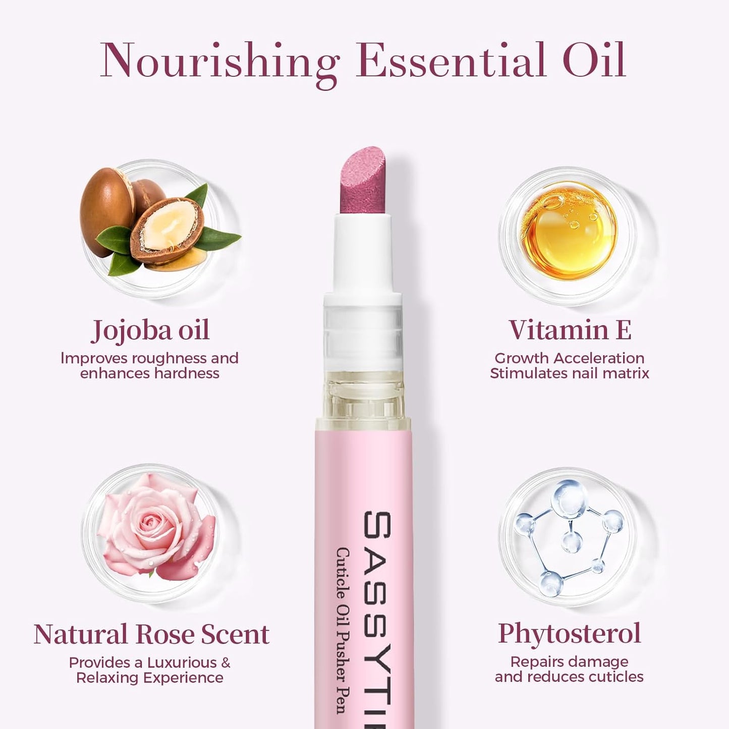 Ceramic Cuticle Pusher & Oil Pen - Gentle Cuticle Remover for Dry Nails | 2ml Rose & Lavender Scent