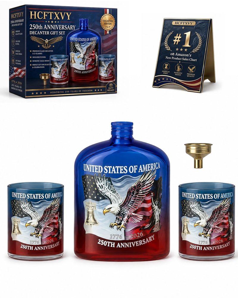 Limited Edition 2026 USA 250th Anniversary Commemorative Glass Heritage Decanter, Patriotic Bourbon We the People Whiskey Liquor Tumbler 1776-2026 Collectible Keepsake Father Gifts(Blue-1pc)