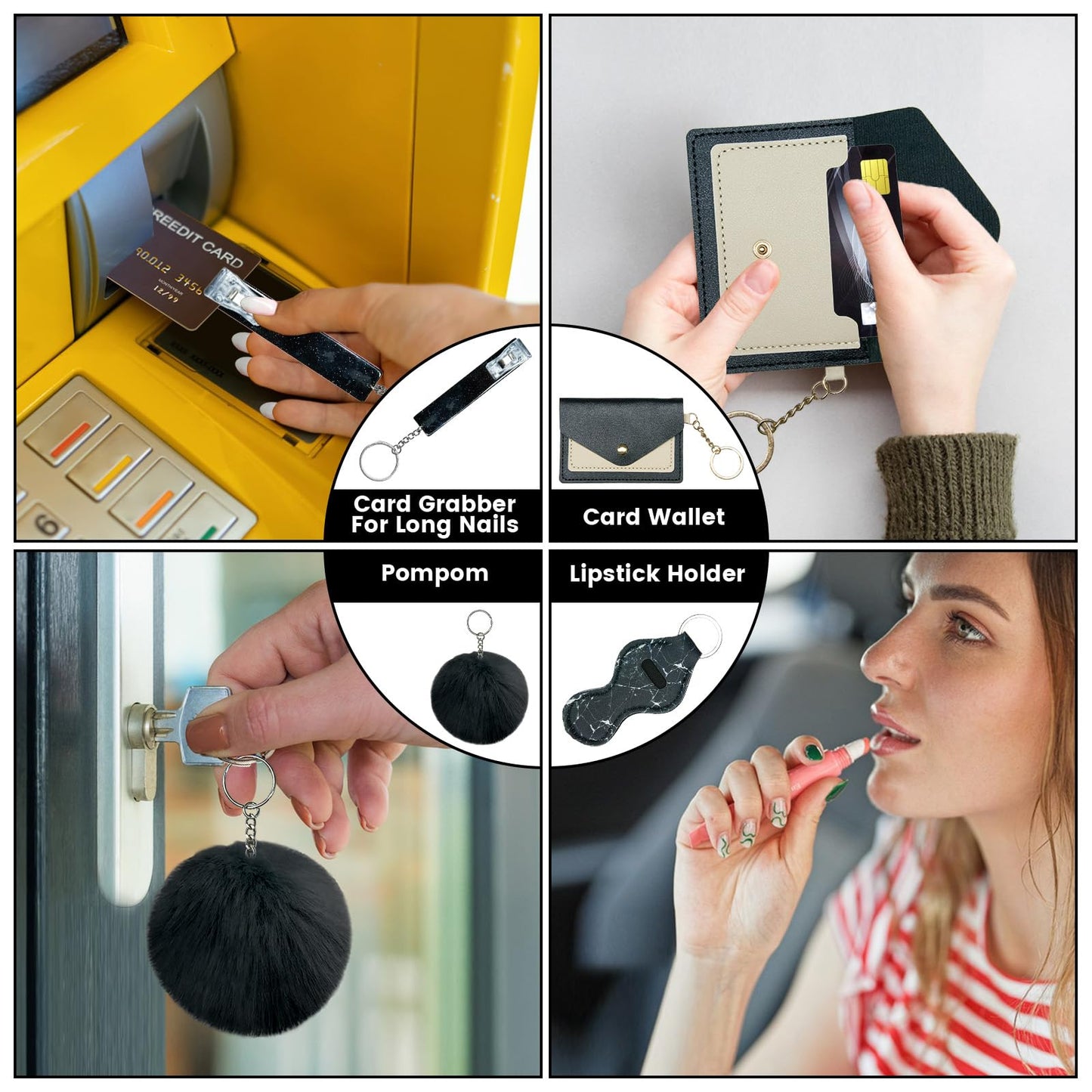 Jsngbse Safety Keychain Set for Women, Safety Keychains for Women Accessories Kit with Card Holder, Bottle Opener
