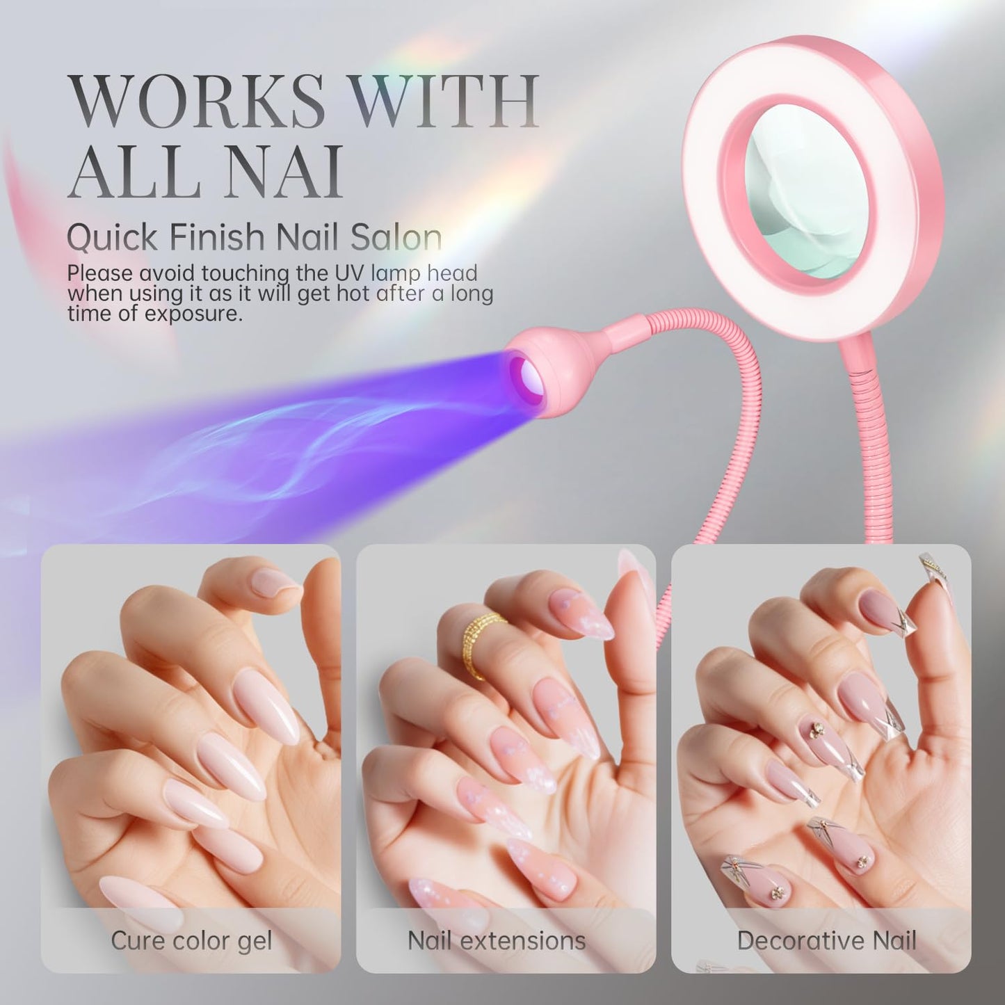 krofaue UV Nail Lamp with 6X Magnifier, 4 Brightness, Dual Light Mode