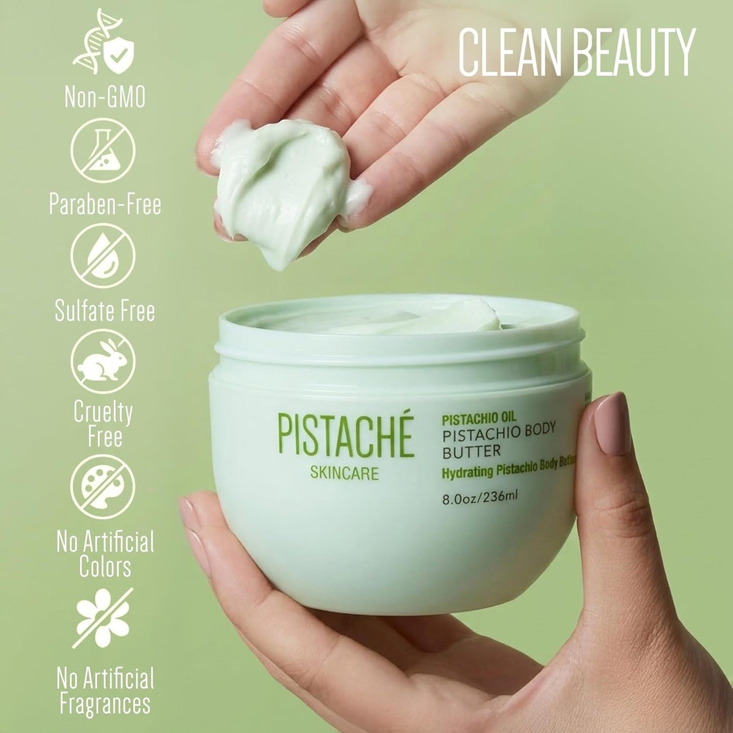 Pistaché Skincare Pistachio Oil Whipped Body Butter - Rich Moisturizer with Vitamin E | 8 oz for Dry Skin