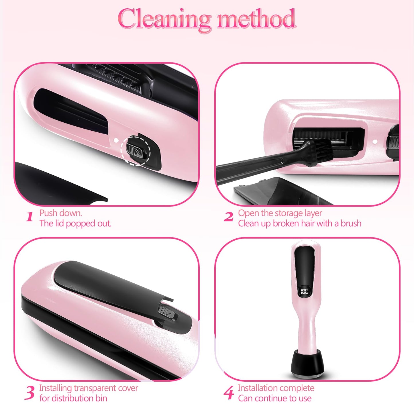 KYFIU Hair Trimmer Automatic Home Care Clipper 2-in-1 for Dry Damaged Splitting Broken Brittle Straight Curly Frizzy Beauty Styling-Pink