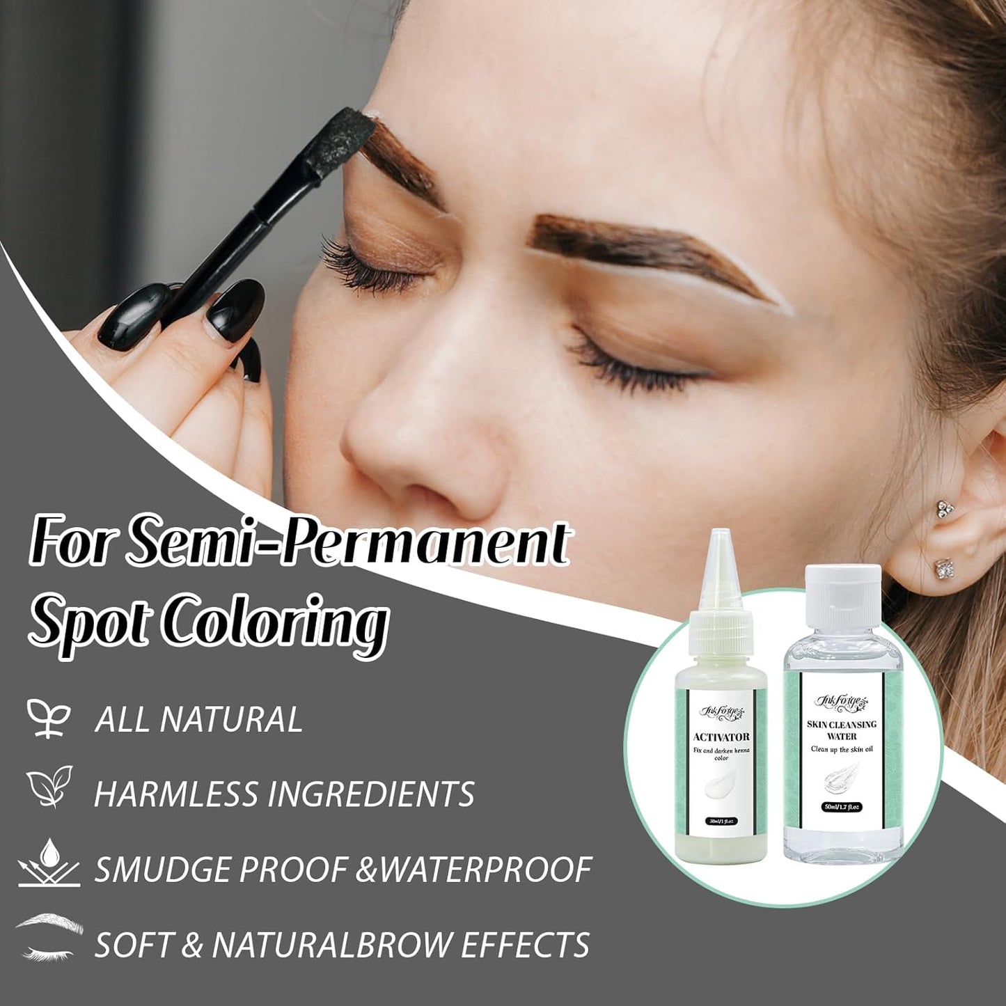 Henna Eyebrow Color Kit - Professional Smudge-Proof & Water-Resistant Tint | Instant Natural Look for All (Dark Brown)