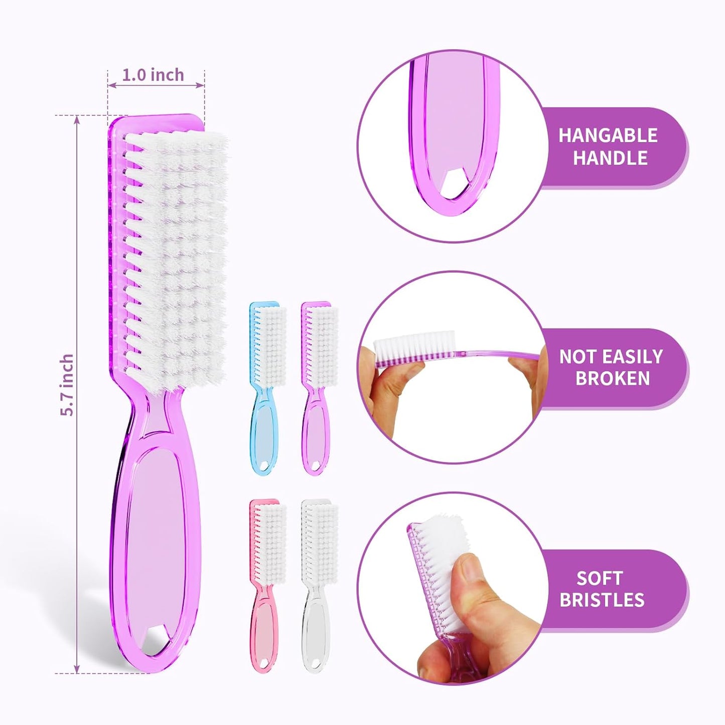 Nail Brushes for Cleaning Fingernails - Handle Grip Scrubber Kit | 8-Pack Manicure & Pedicure Tools for Men & Women