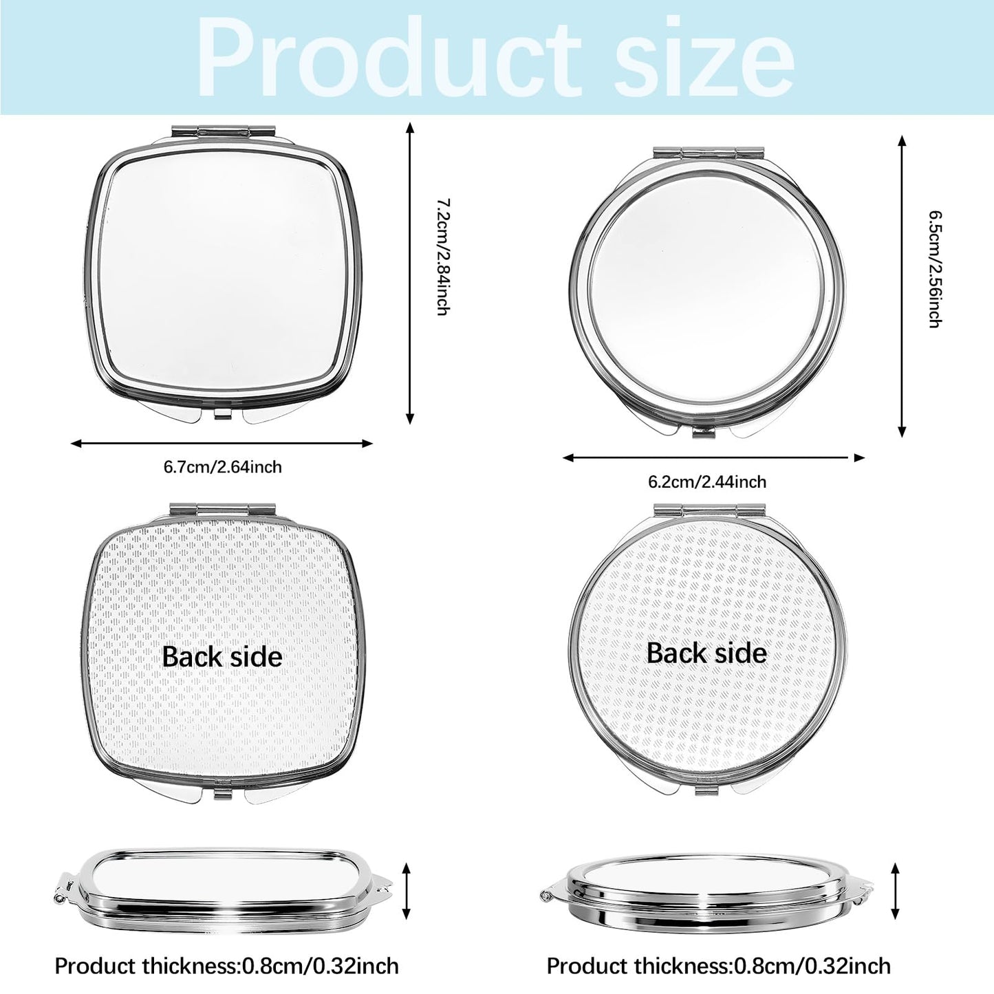 Anpuimult 6 Sets Sublimation Blanks Compact Mirror Bulk,Double Sided Folding Pocket Makeup Mirror, Round/Square Handheld Mirrors for Purse, Travel Daily Use, DIY Heat Transfer Crafts Supplies