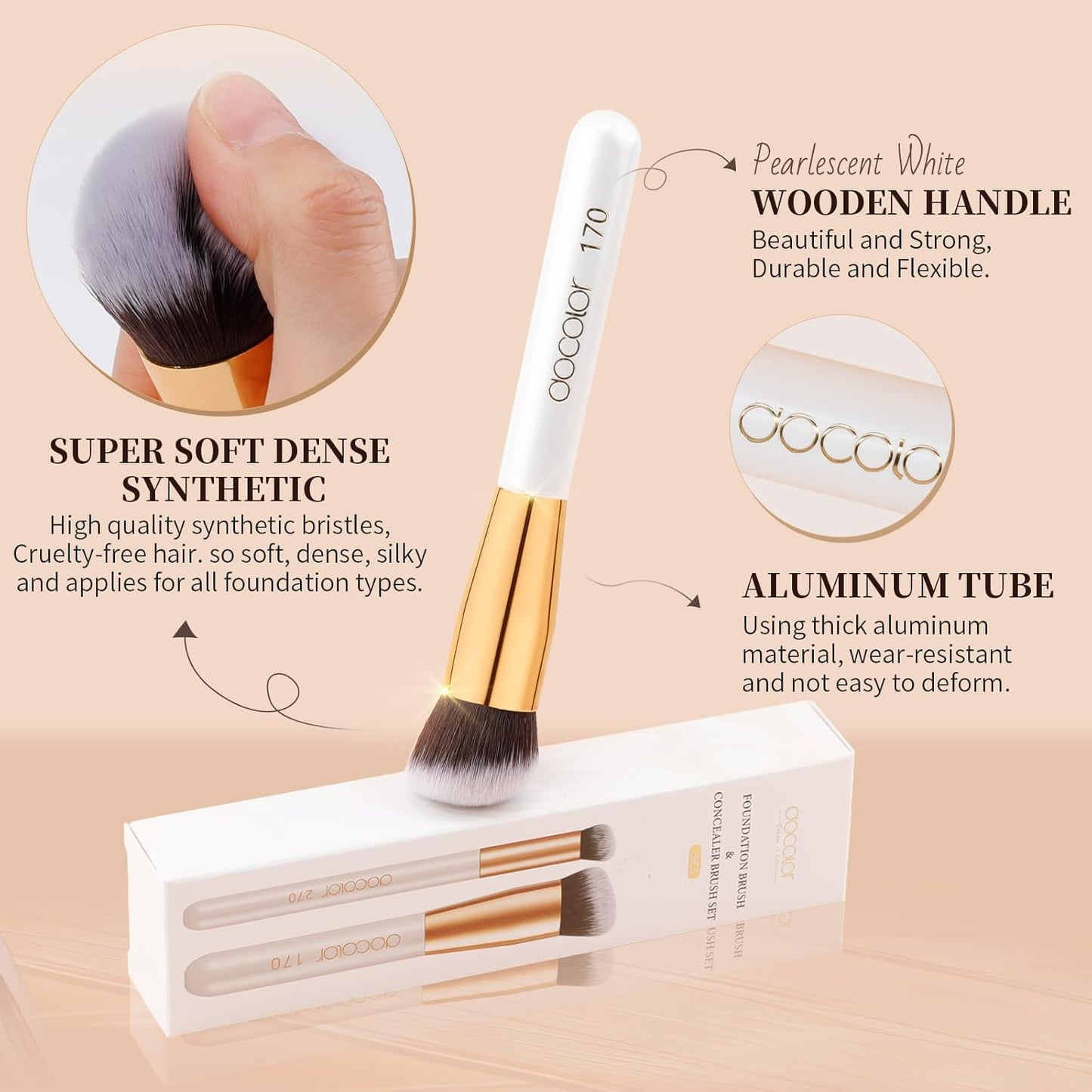 Docolor Foundation Brush Set - 2PCS Professional Angled Kabuki & Concealer Brushes for Flawless Makeup Application | Ideal for Liquid, Cream, and Mineral Blending
