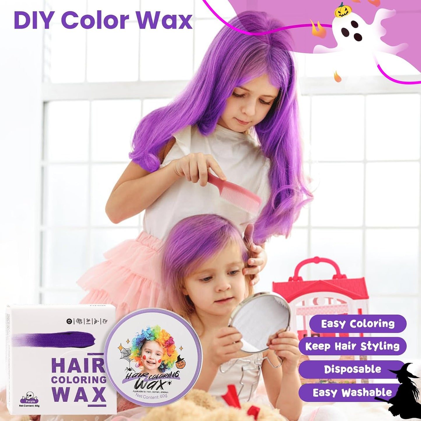 Temporary Purple Hair Color Wax - Washable Violet Dye for Kids & Adults | Instant Styling Gel for Cosplay & Halloween