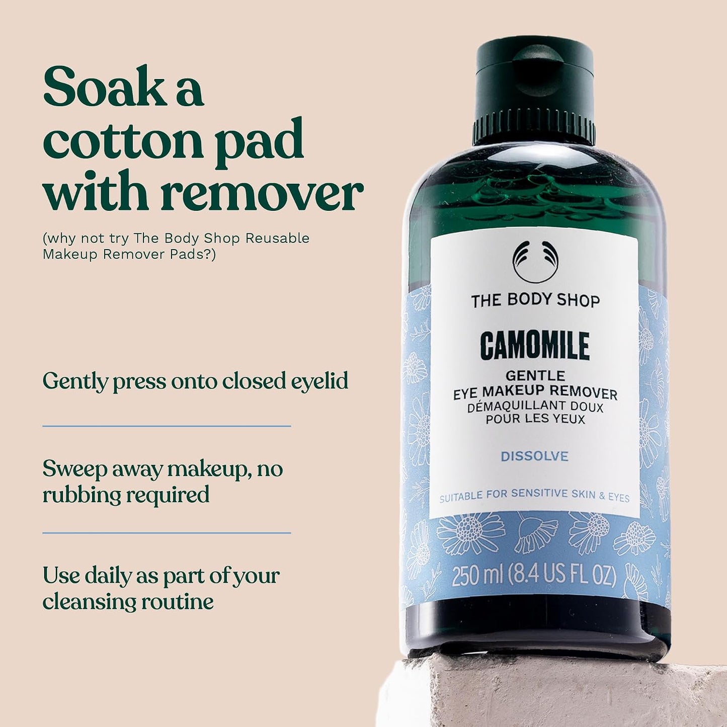 Chamomile Eye Makeup Remover - Gentle Formula for Sensitive Skin | Vegan, 250 ml / 8.4 oz