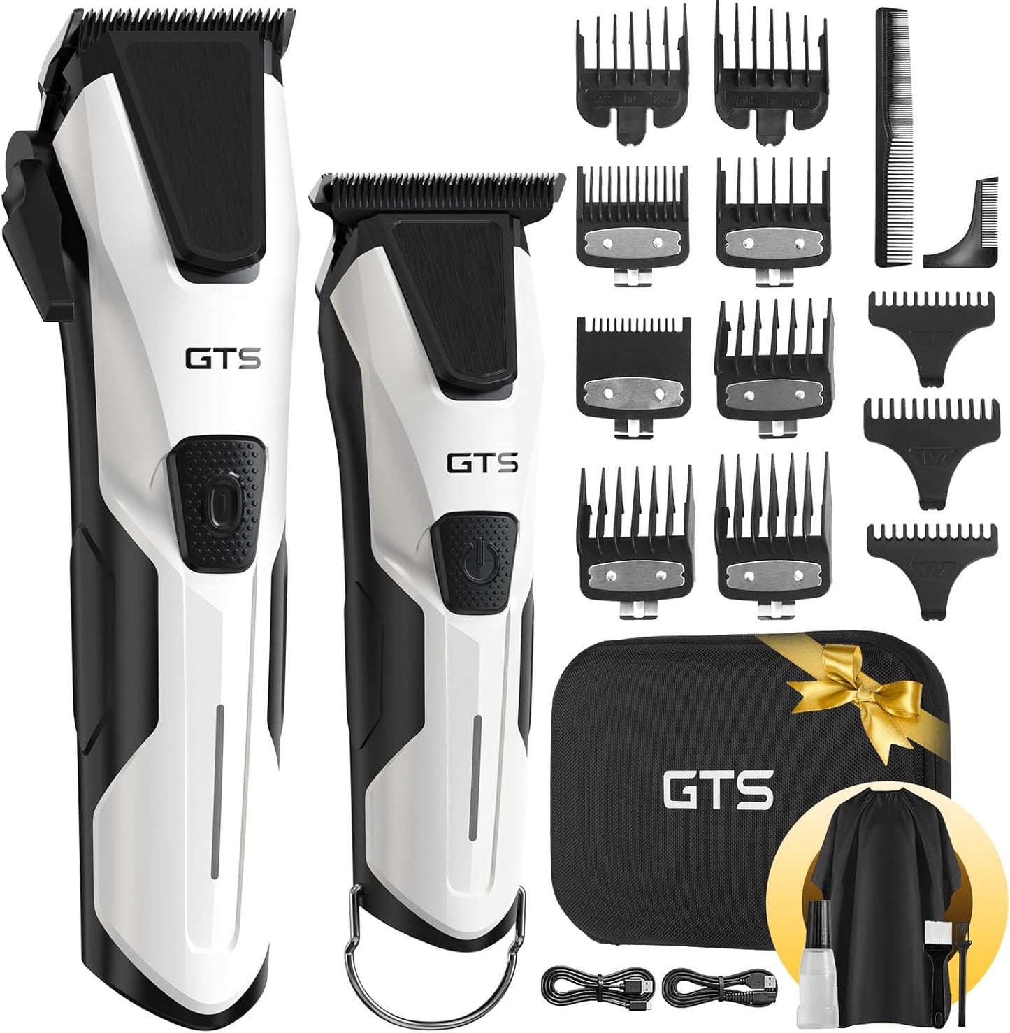 Professional Hair Clippers for Men - Cordless Barber Clipper Set with Trimmer | Fade Haircut Kit in White