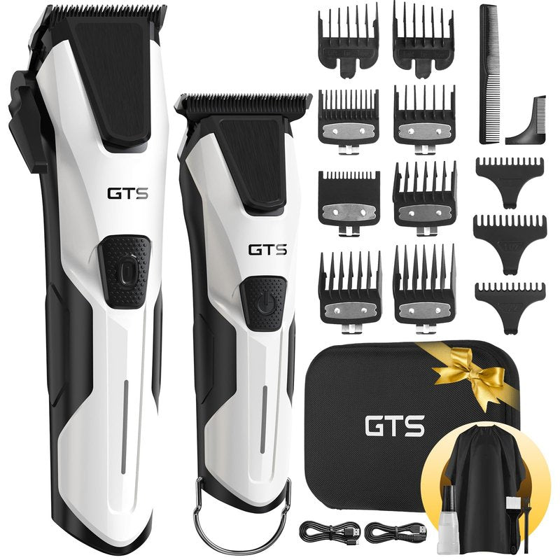 Professional Hair Clippers for Men, Professional Barber Clippers and Trimmer Set, Mens Cordless Hair Clipper for Barbers Haircut Kit Fade White