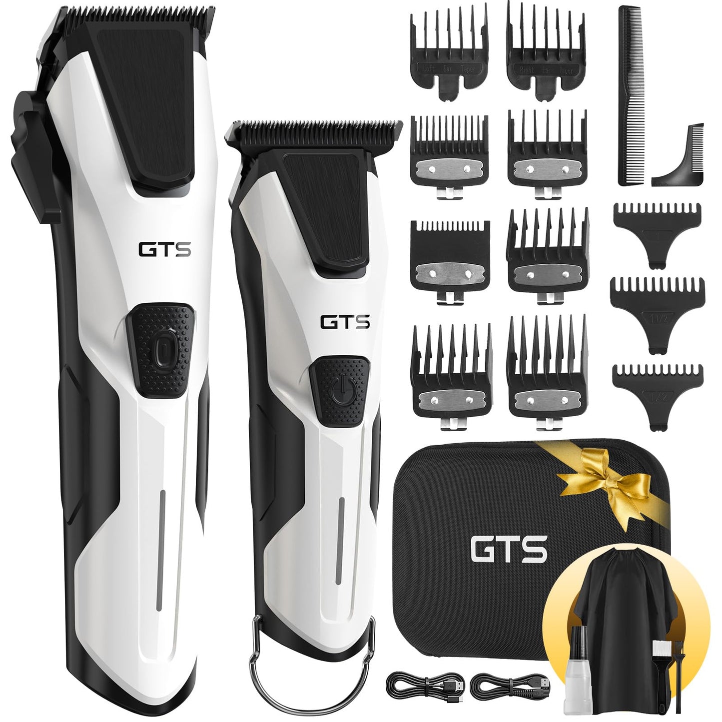 Professional Hair Clippers for Men, Professional Barber Clippers and Trimmer Set, Mens Cordless Hair Clipper for Barbers Haircut Kit Fade White