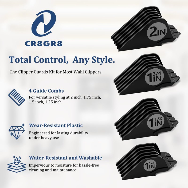Clipper Guards Set 10 12 14 16 Compatible with Wahl Clippers, 4pcs Extra Long Clipper Guides Replacement - 2", 1.75", 1.5", 1.25" Hair Guard Clipper, Black Clipper Guards for Wahl