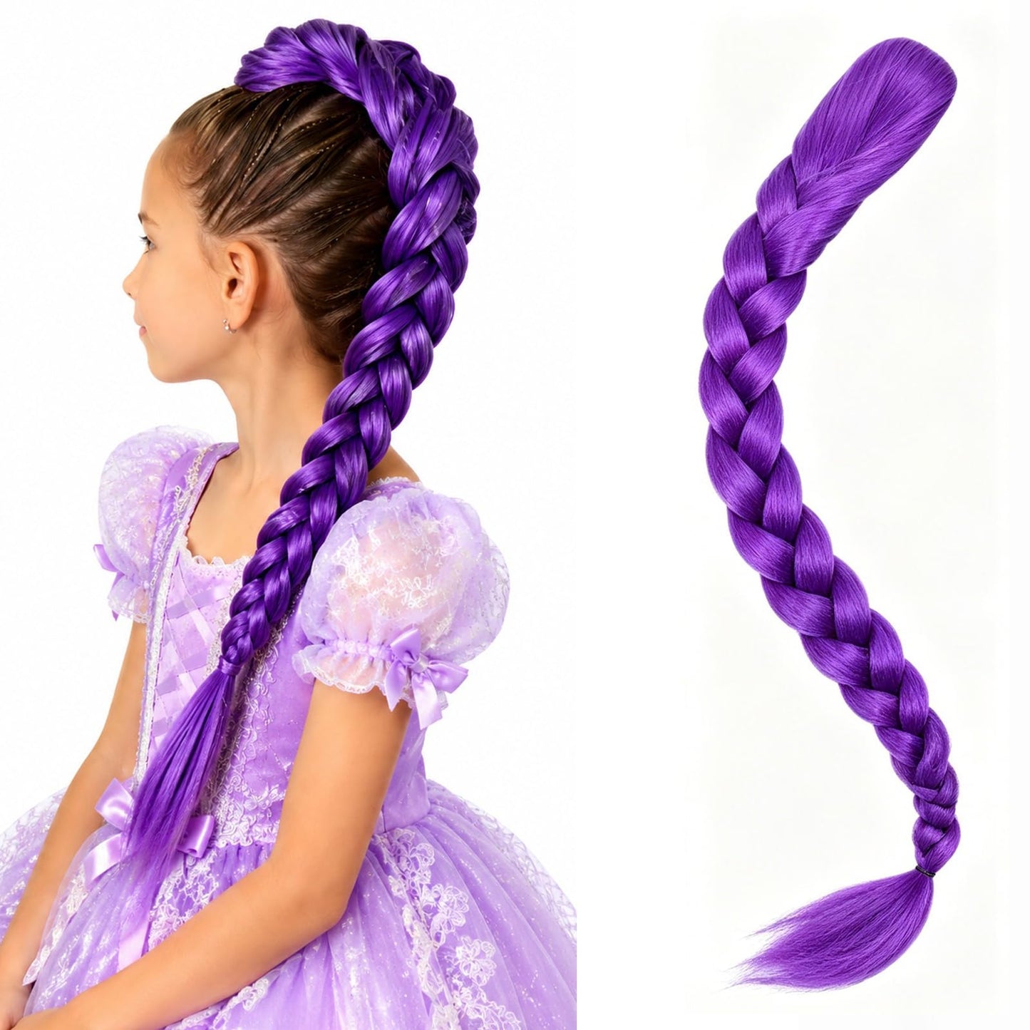 26 inch Purple Braids Ponytail Hair Braids Easy Clip in Ponytail Hairpiece for Cosplay Stage Party Hallowee (purple, 26inch)