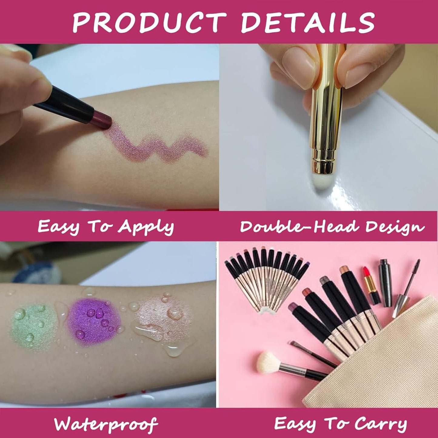 Light Gold Eyeshadow Stick - Waterproof Hypoallergenic Crayon Makeup | Long-Lasting Shimmer with Soft Brush