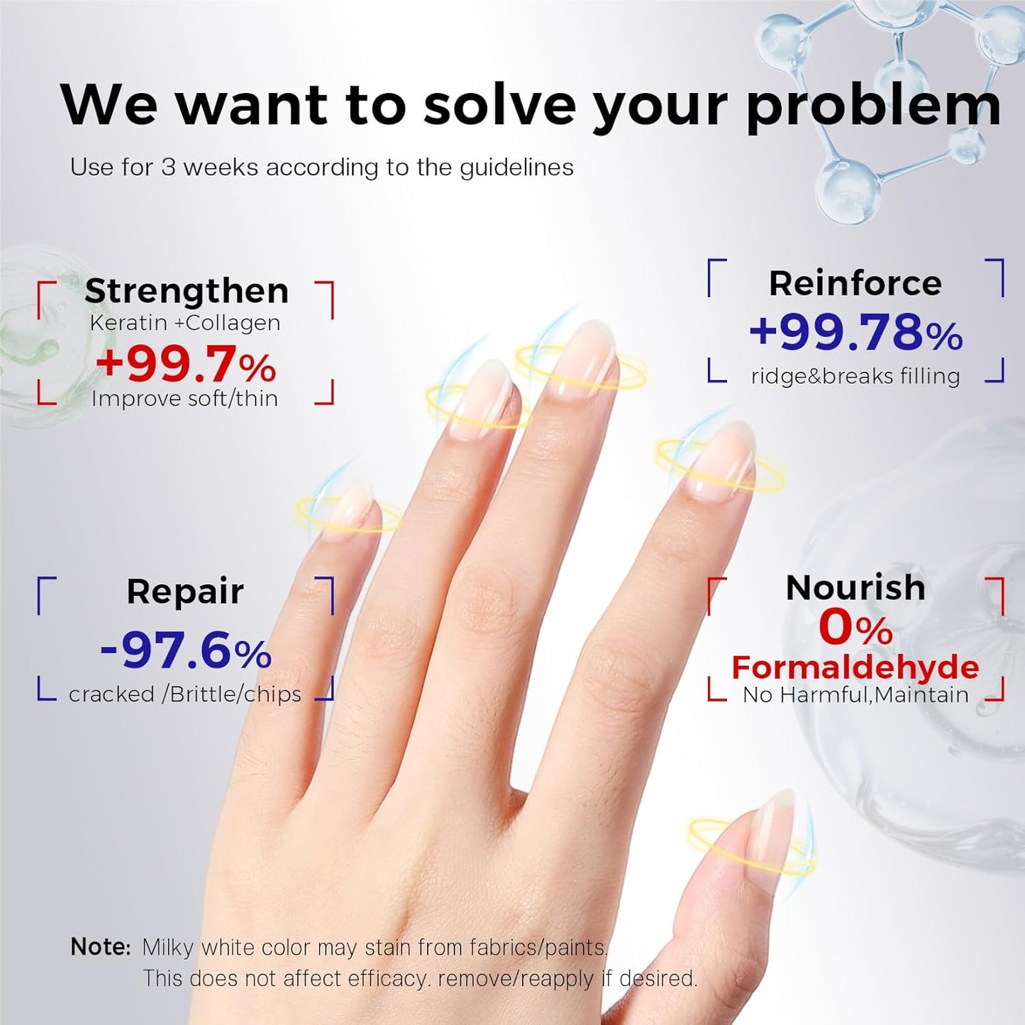Morovan Nail Strengthener - Keratin Ridge Filler for Thin, Weak Nails | Milky White 15ml
