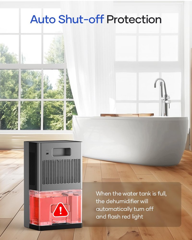 Dehumidifier, 95 OZ Water Tank Dehumidifiers for Home, 1000 sq. ft. Dehumidifier for Basement Bathroom Bedroom with Auto Shut Off, 7 Colors LED Light, Quiet Dehumidifiers with Sleep Mode, Grey