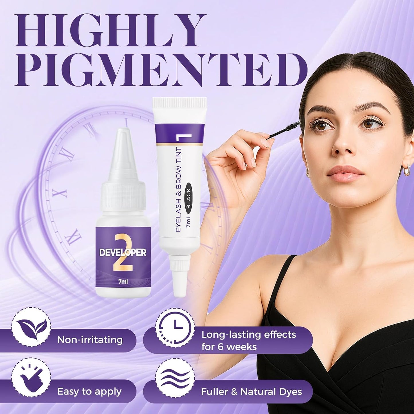Eyelash & Eyebrow Tint Kit - Professional 2-In-1 Color Solution | Natural Ingredients, Lasts 6 Weeks, 7ml (Black)