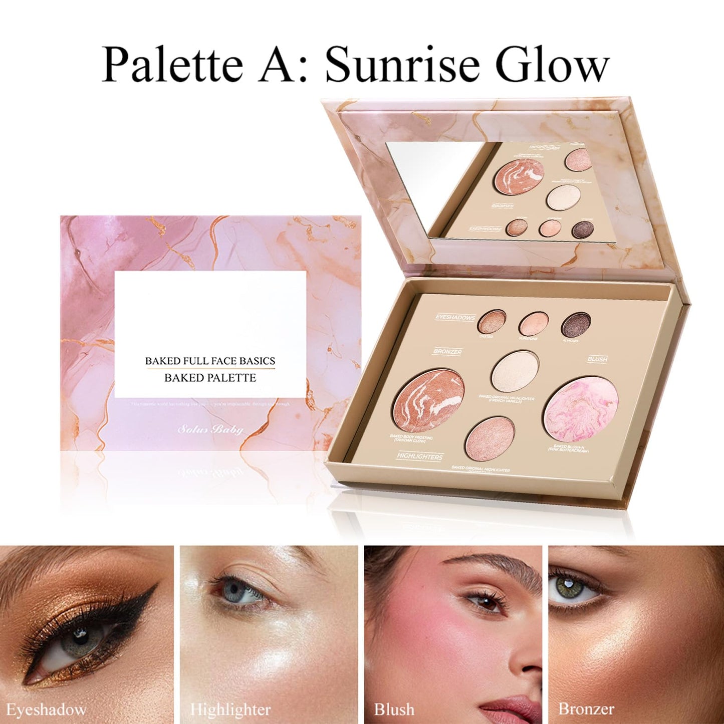 All-in-One Baked Makeup Palette with 3 Eyeshadows, 2 Highlighters, 1 Blush & 1 Bronzer - Highly Pigmented, Silky Smooth, Easy to Blend Full Face Make Up Pallet, Travel-Friendly Makeup Kit (01)