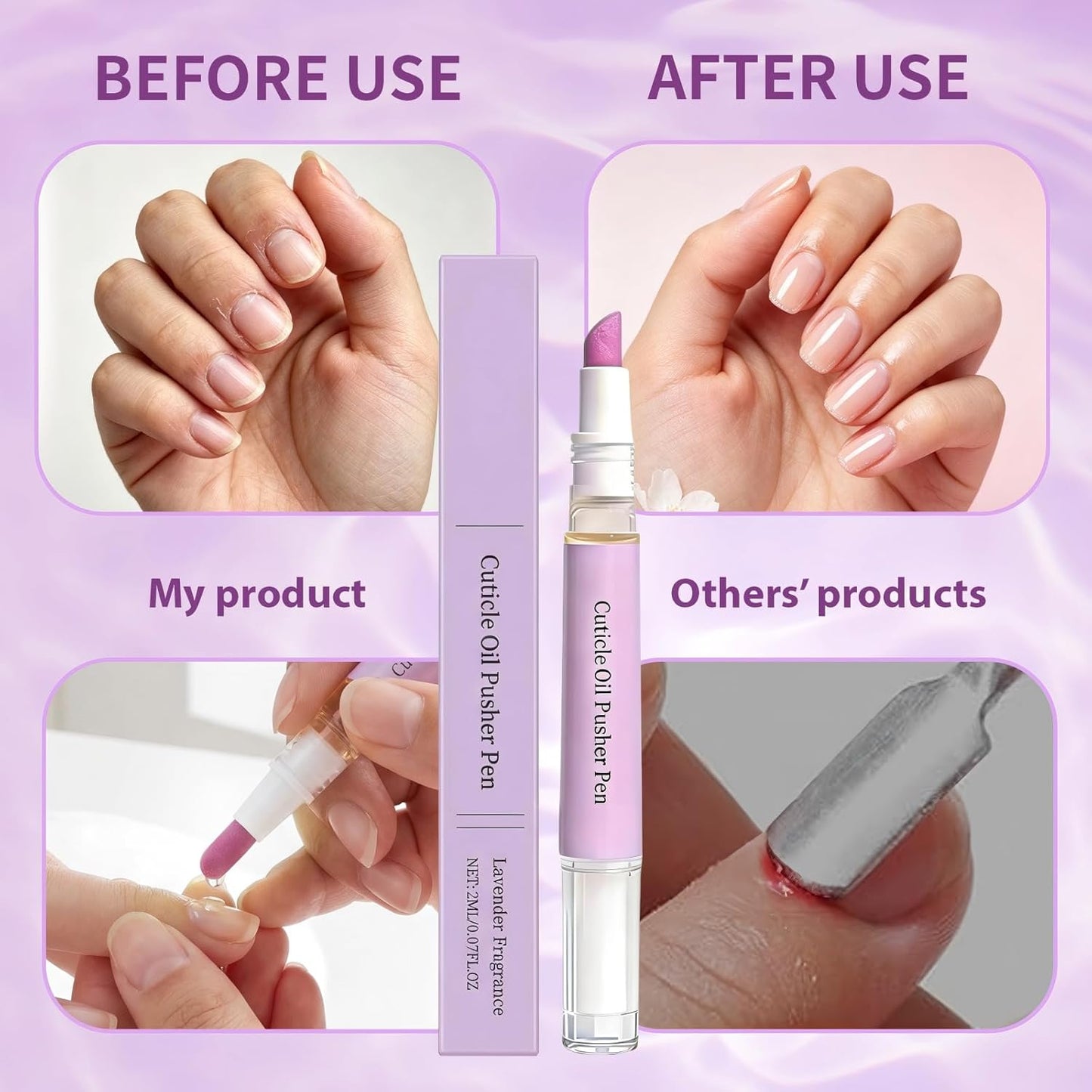 2-in-1 Cuticle Oil Pusher Pen - Ceramic Cuticle Remover for Gentle Exfoliation | Moisturizing Tool for Dry Nails & Hangnails