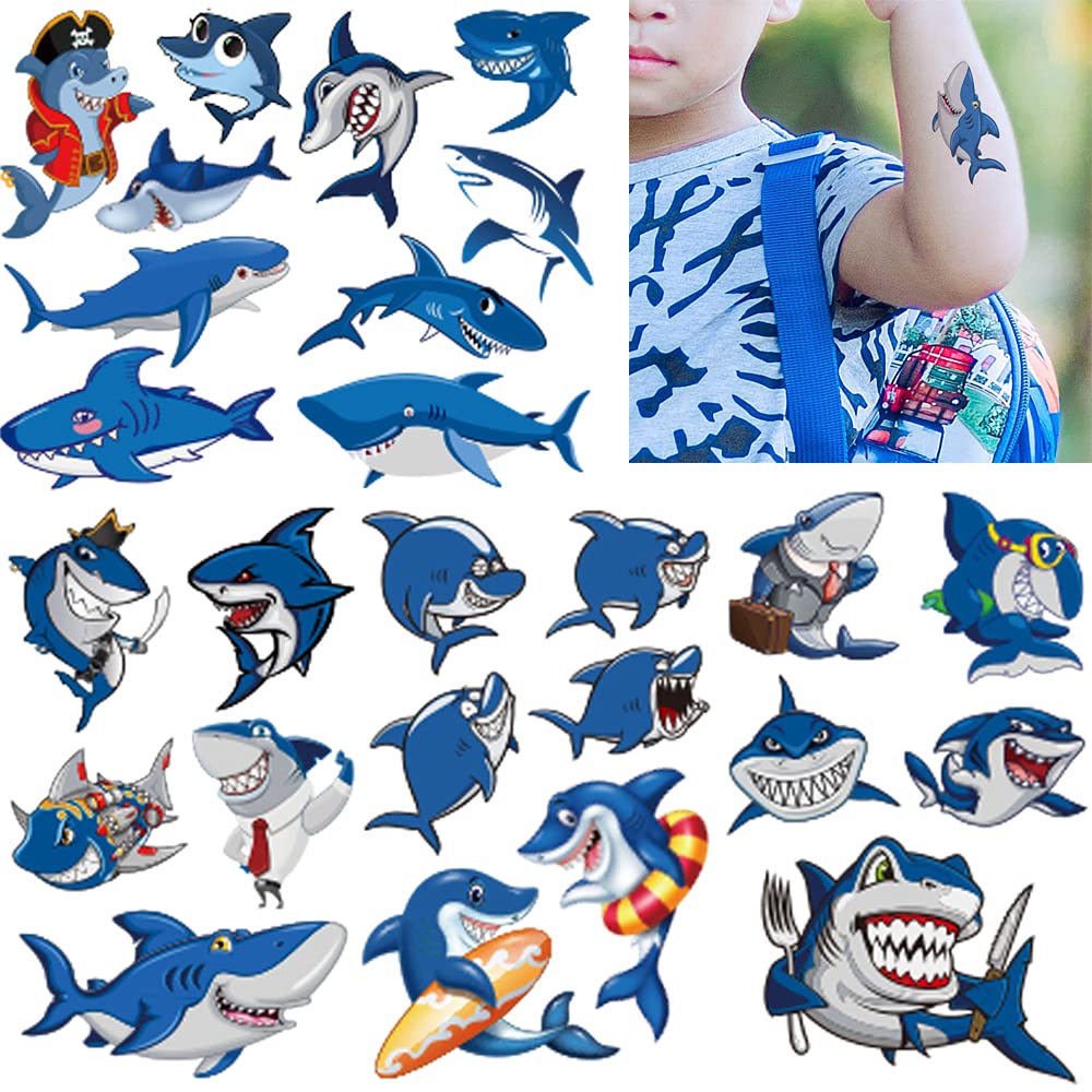 54Pcs Shark Temporary Tattoos, Under Ocean Fish Animals Fake Tattoo Stickers Decorations, Home Activity Classroom School Prizes Rewards, Birthday Party Favor Supplies