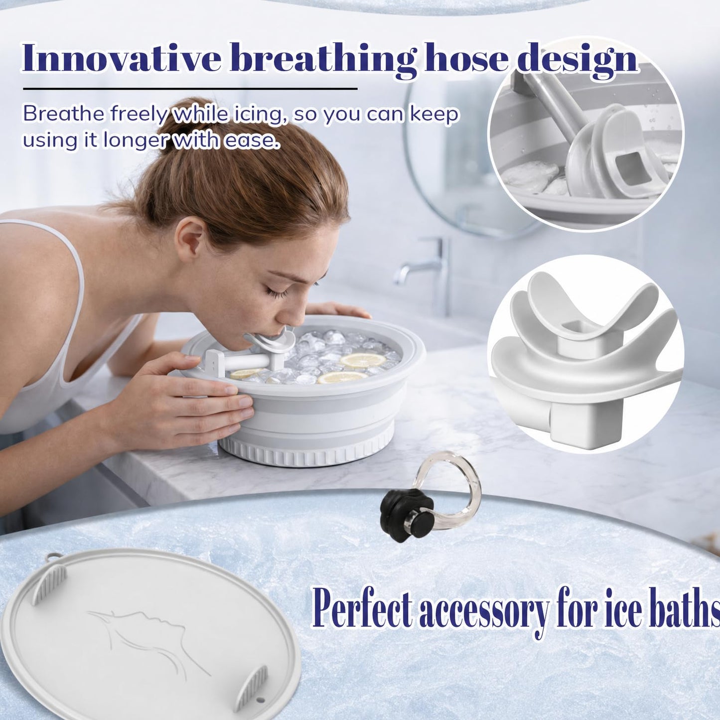 Face Ice Bath Bowl Silicone with Breather Tubes (White)