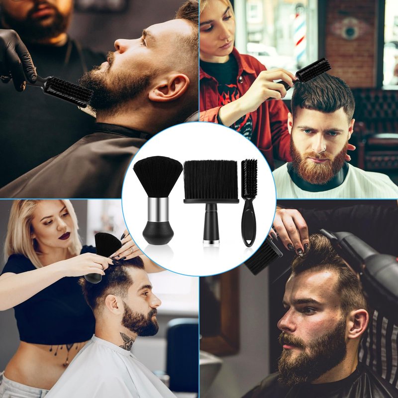 3 Pcs Neck Duster Soft Barber Brush Practical Barber Accessories Nylon Brush For Haircut Hair Styling Hair Cleaning Supplies(Black)