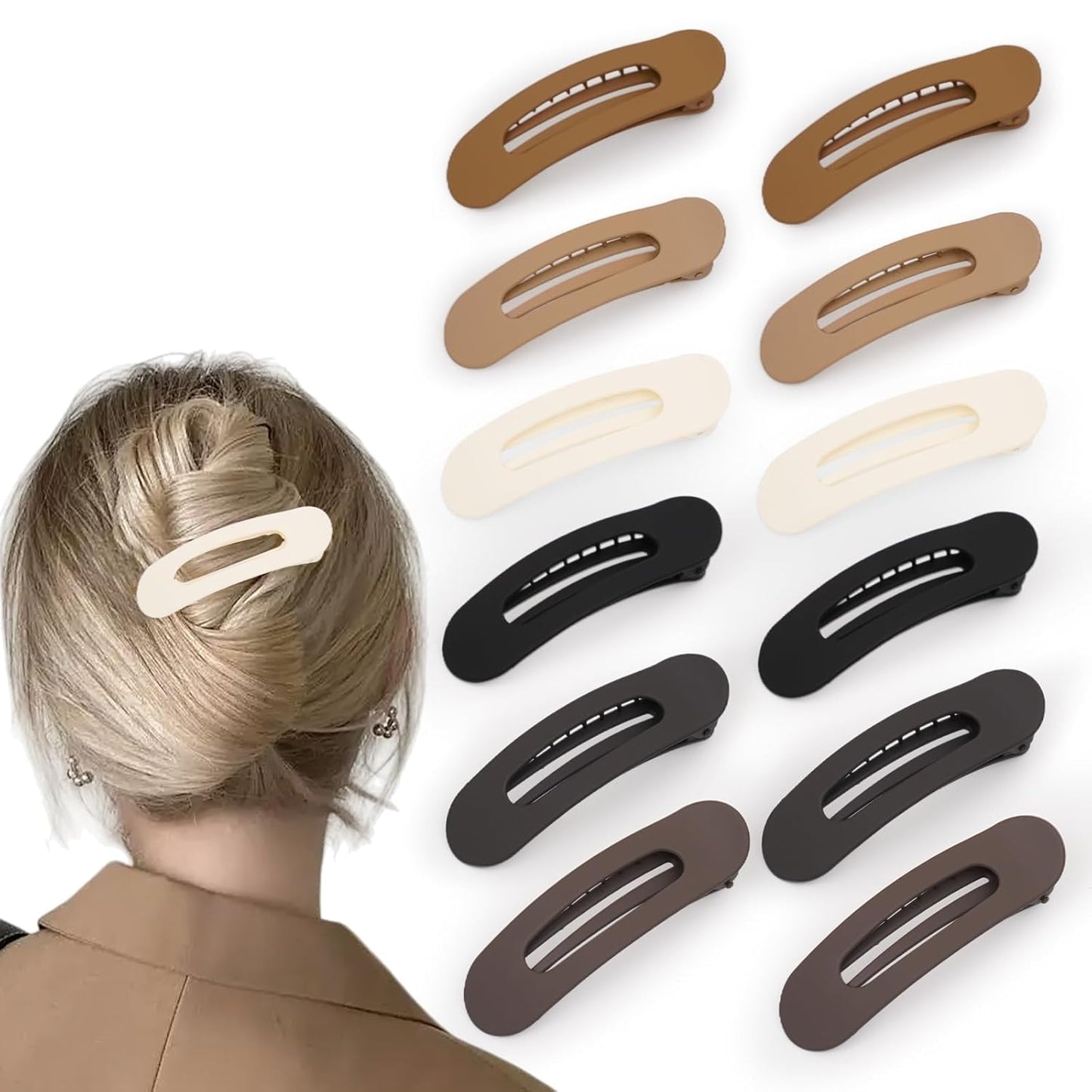 Flat Hair Clips for Women - 12 Pack Matte Non-Slip Claw Clips | 6 Colors for Daily Use, Perfect for Thin Hair