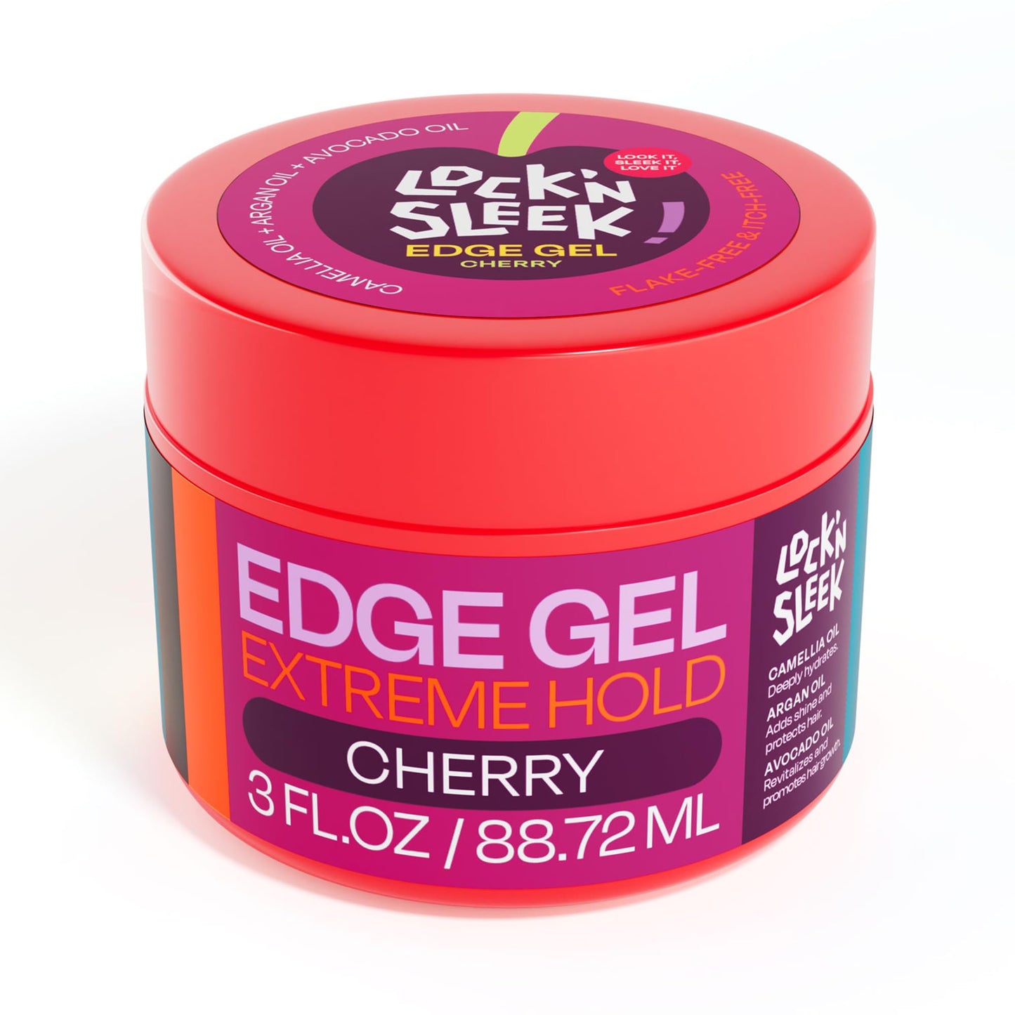 LOCK'N SLEEK Edge Gel, Extreme Hold Edge Control Braiding Gel, Flake Free, Tames Frizz, Itch Free and Smooth Edge, 3 oz (Cherry)