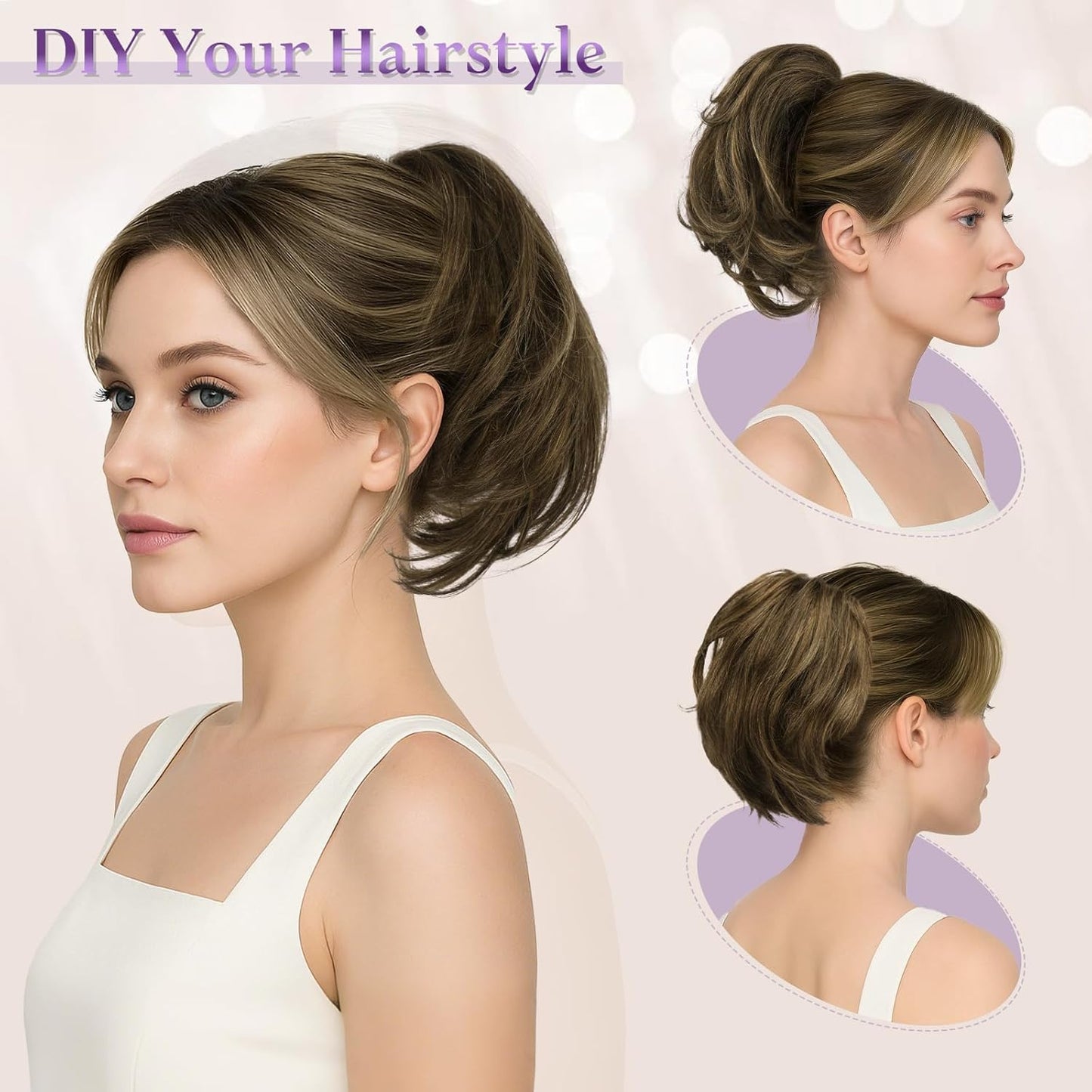 Claw Clip Short Human Hair Ponytail Extension - Bendable Metal for DIY Styles | 9 Inch Dark Brown Messy Bun