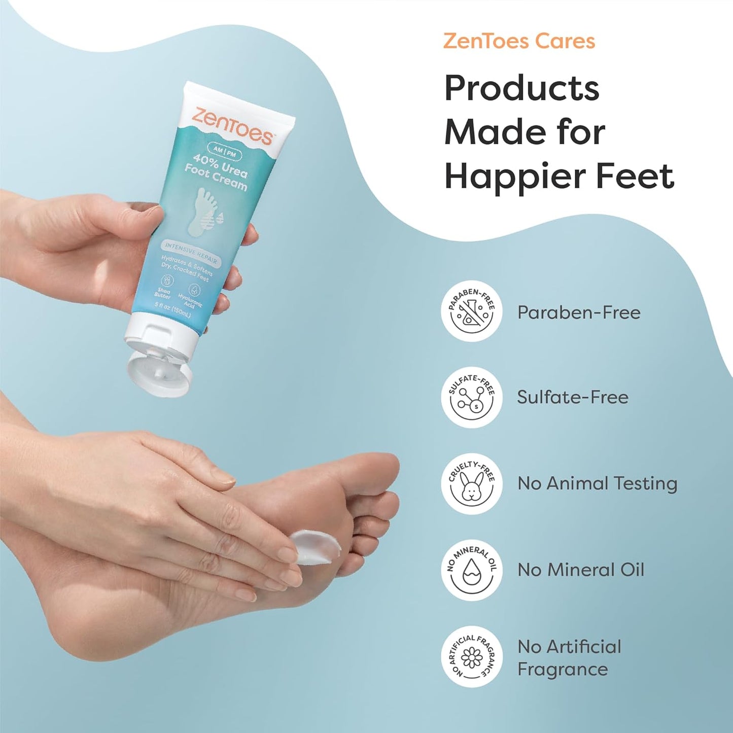 ZenToes Urea Foot Cream 40% - Exfoliating Cream for Dry Cracked Heels & Calluses | 5oz Lavender Scent