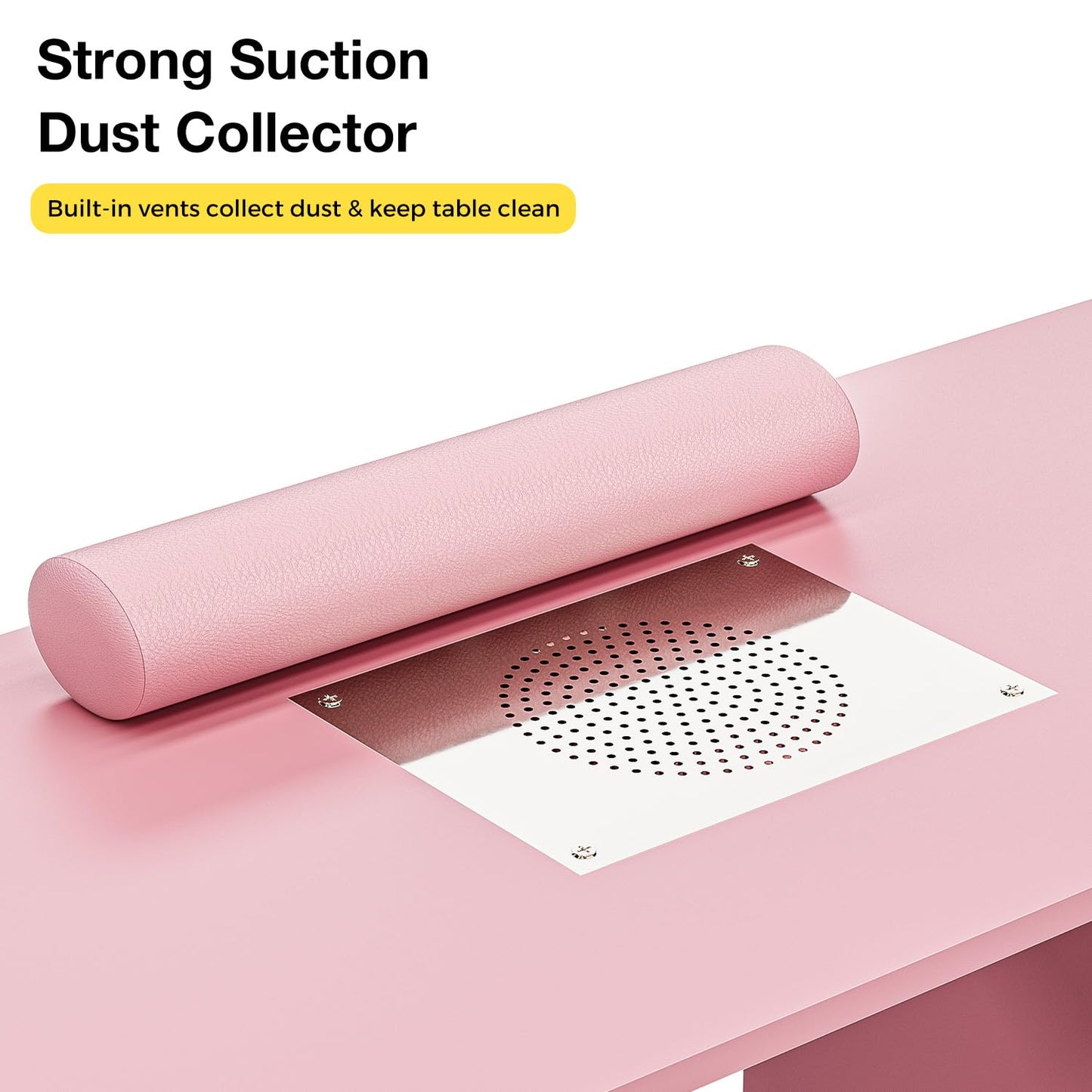MOMOKOVA Manicure Table with Dust Collector, Modern Nail Station Nail Desk for Nail Tech with Wrist Rest, Storage Drawer & Cabinet, Beauty Salon Workstation, Pink