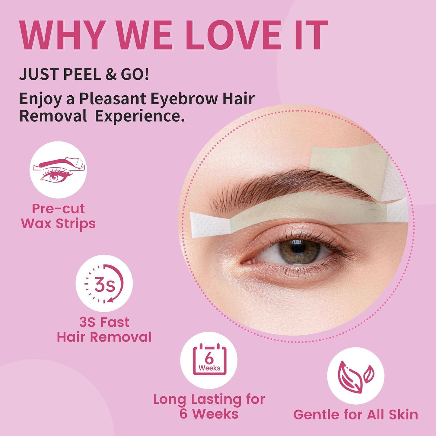 Eyebrow Wax Strips for Women - Facial Hair Removal | 56 Large Strips + 6 Calming Oil Wipes