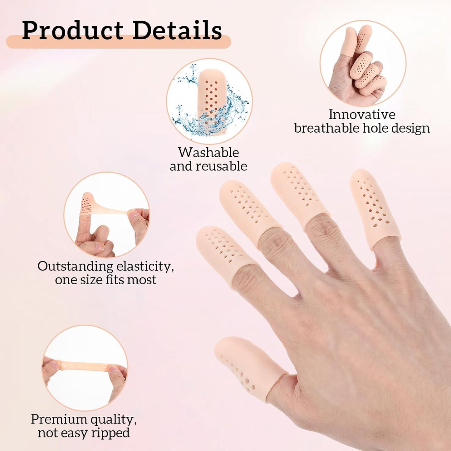 Gel Finger Cots - 16 Pcs Silicone Protectors with Air Holes | Breathable Anti Nail Biting Covers for Wound Healing (Nude)