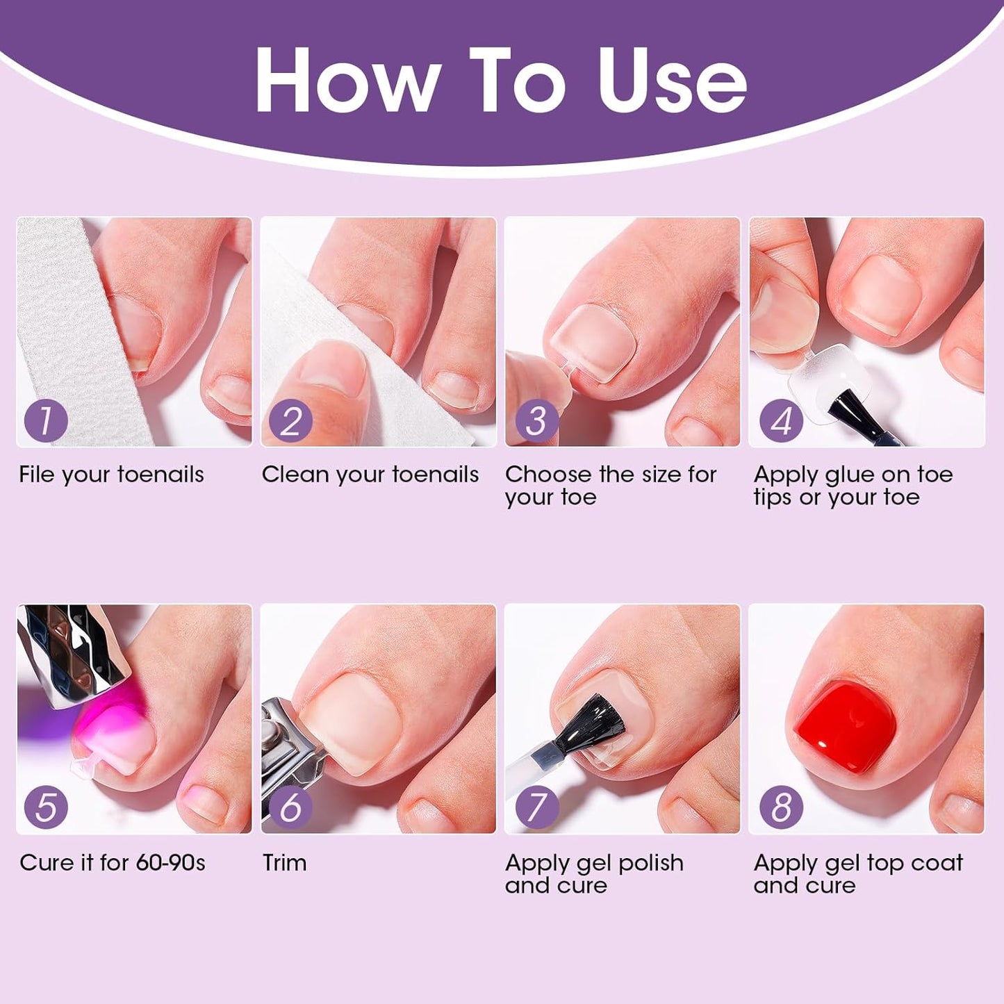 Press On Toenails - 300PCS Short Square Matte Gel Nail Tips | 12 Sizes Clear Extensions for DIY Pedicure