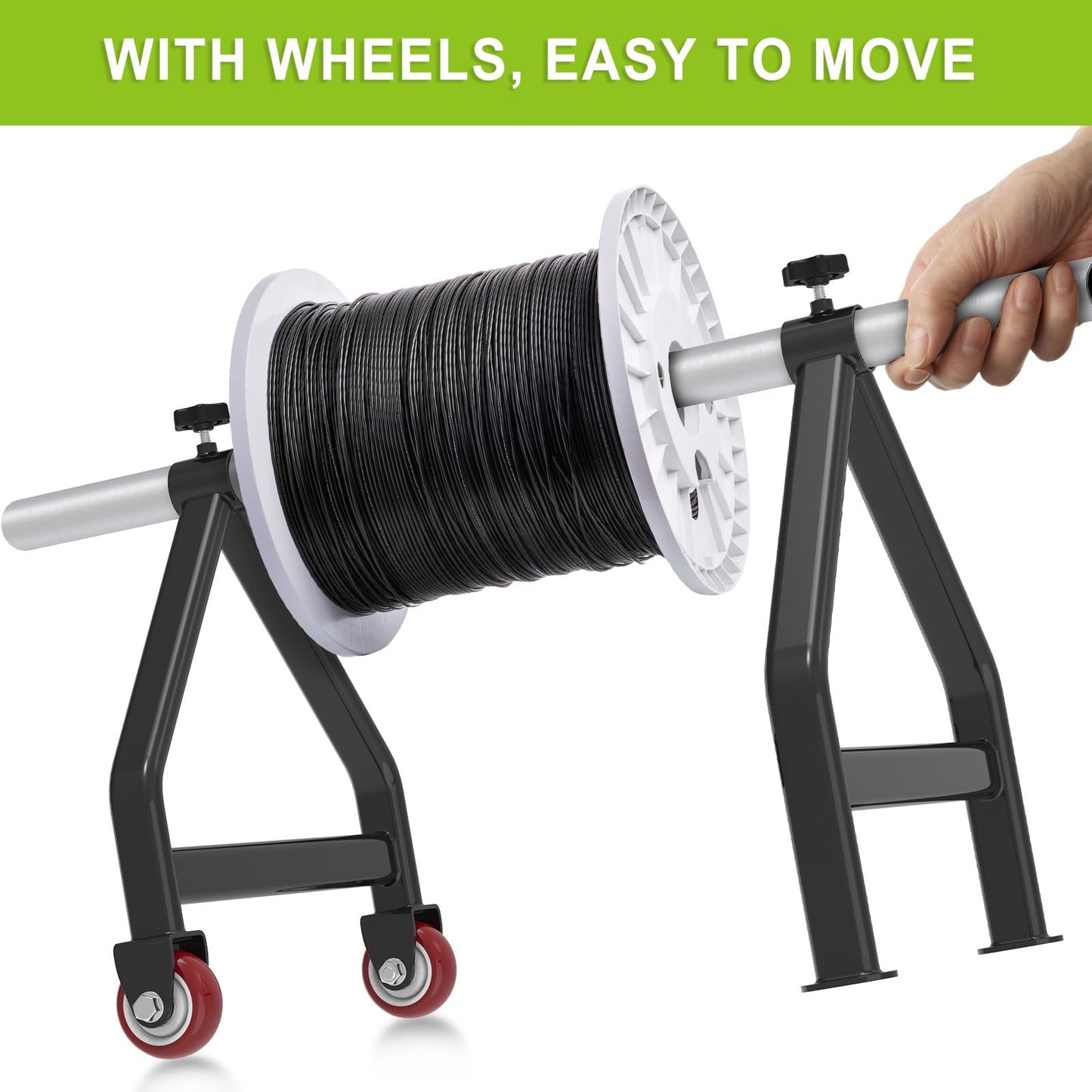 Lifeswell Wire Spool Rack, Portable Cable Caddy, Steel Fully welded Wire Rack Dispenser for up to 28" Diameter Spools, 220 lbs Capacity, Black