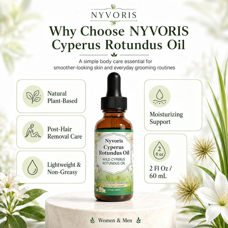 Cyperus Rotundus Oil for Hair Removal - Cold-Pressed Natural Plant Oil, 2 Fl Oz | Reduce Unwanted Hair