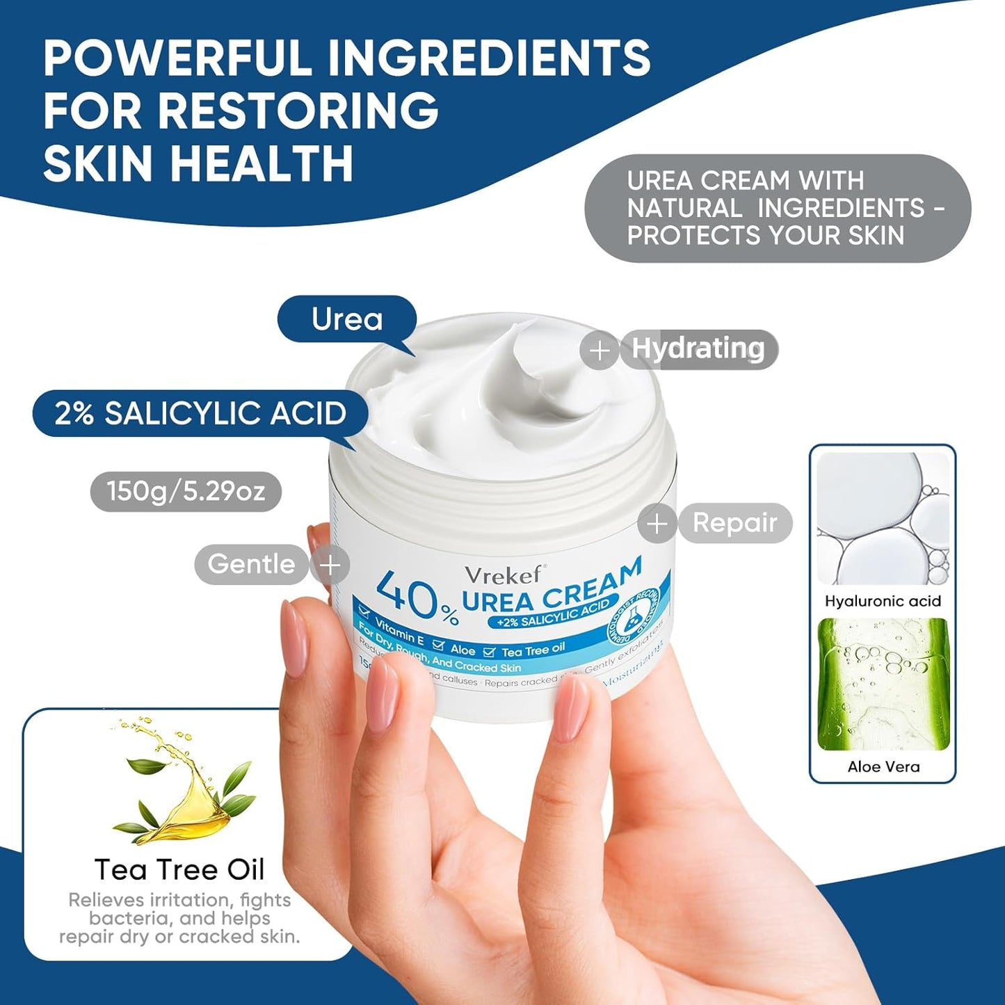 Urea Cream 40% with 2% Salicylic Acid - Maximum Strength Foot & Hand Cream for Dry Cracked Heels | 5.29 oz