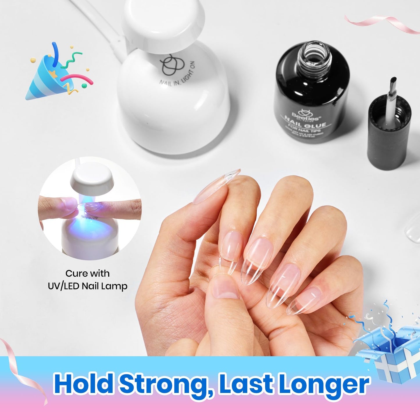 beetles Gel Polish 9 In 1 Gel Nail Glue for Clear Acrylic Nail Tips 2 Pcs 15ml Long Lasting Nail Gel Kit for False Nails Tips, Base Blooming Nail Gel, U V Light Required, Gift for Women