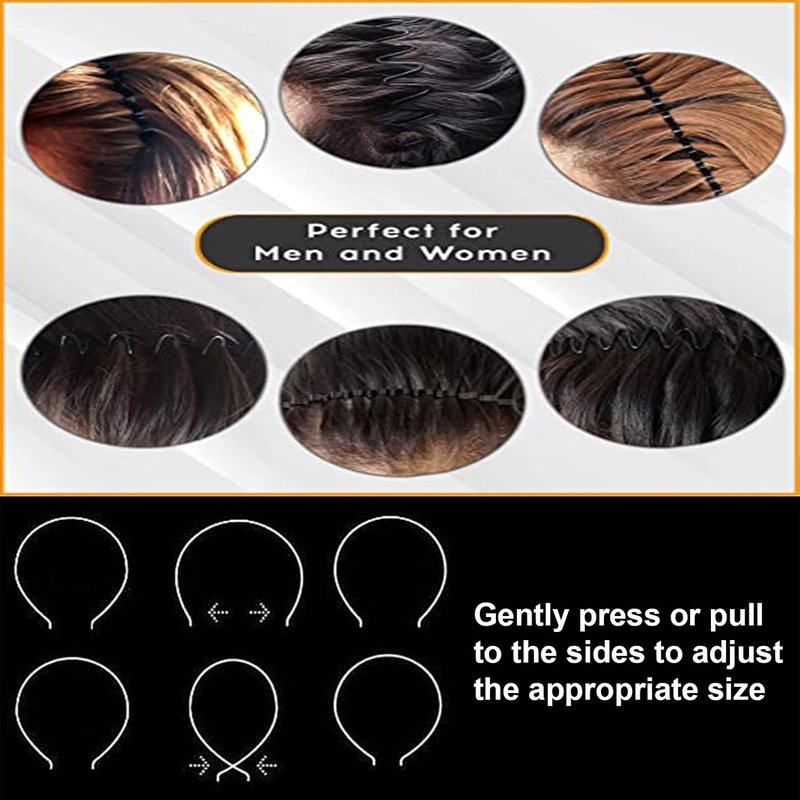 Unisex Metal Headbands - Fashionable Wavy Hair Bands for Outdoor Sports | Elastic Non-Slip 6-Pack