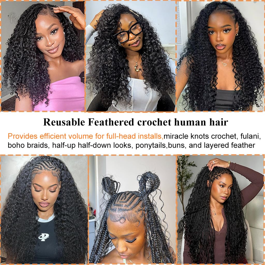 20 Inch Crochet Human Hair Extensions - Deep Curly Wave, 120g, Pre-Separated for Black Women | 100 Strands