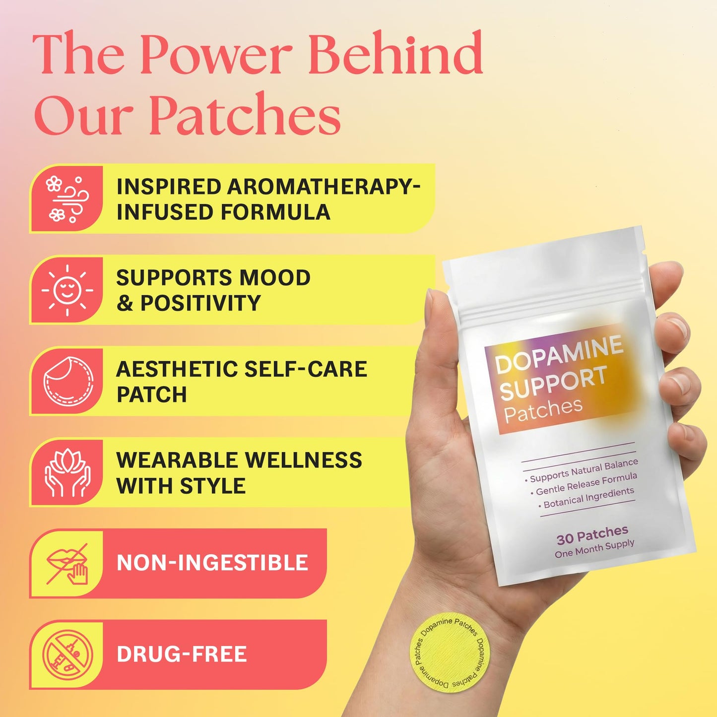 Dopamine Patches Extra Strength for Men and Women | 120-Day Supply | Wearable Plant-Based Wellness Stickers for Mood, Daily Balance, Focus & Calm | 4 Packs (120 Patches Total)