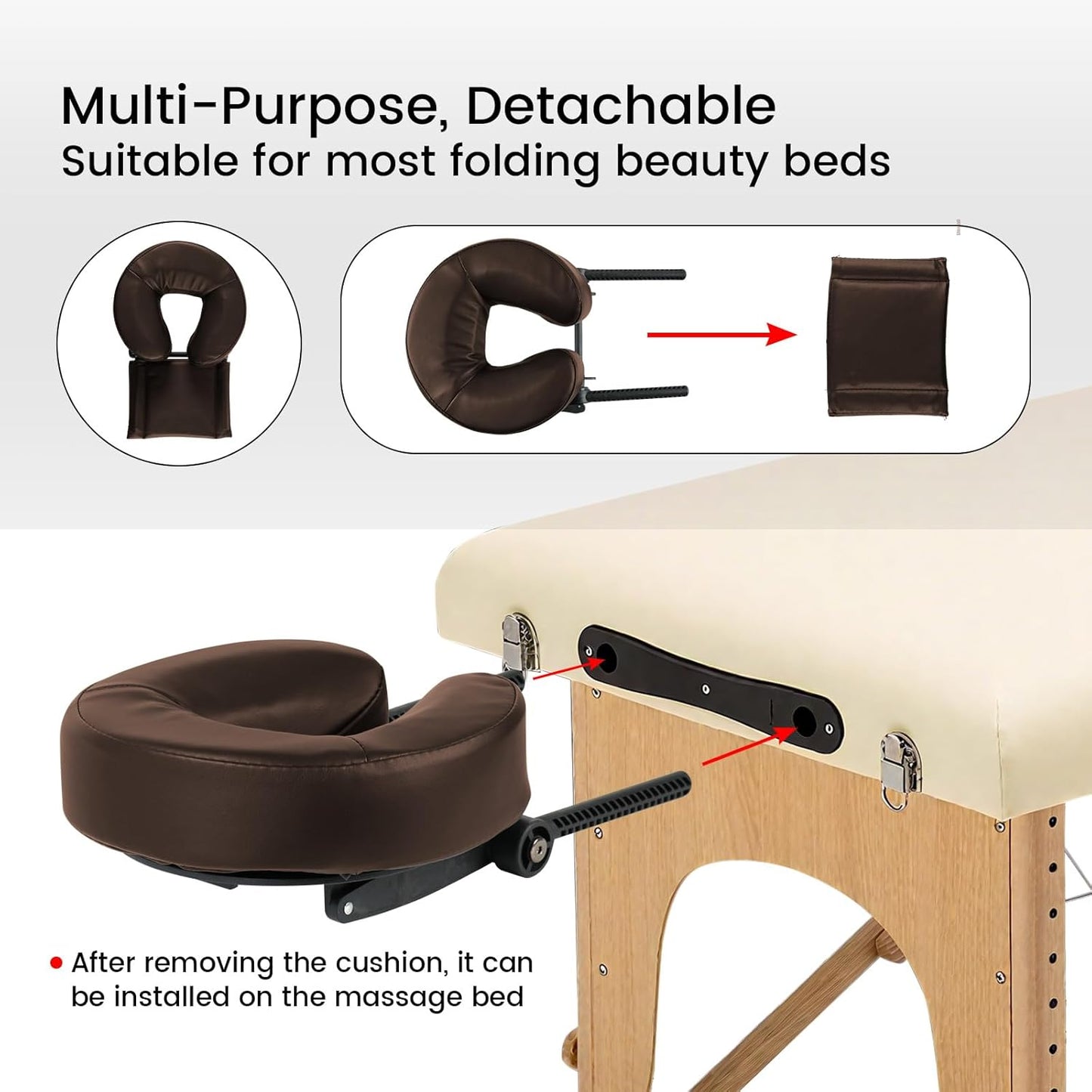 Face Down Tabletop Massage Kit - Adjustable Headrest Pillow in Dark Brown