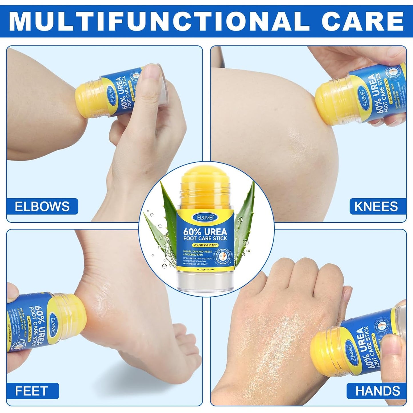 Intensive Repair Foot Stick - 60% Urea & 2% Salicylic Acid for Dry Cracked Heels | Fast Relief for Rough Skin, 2-Pack