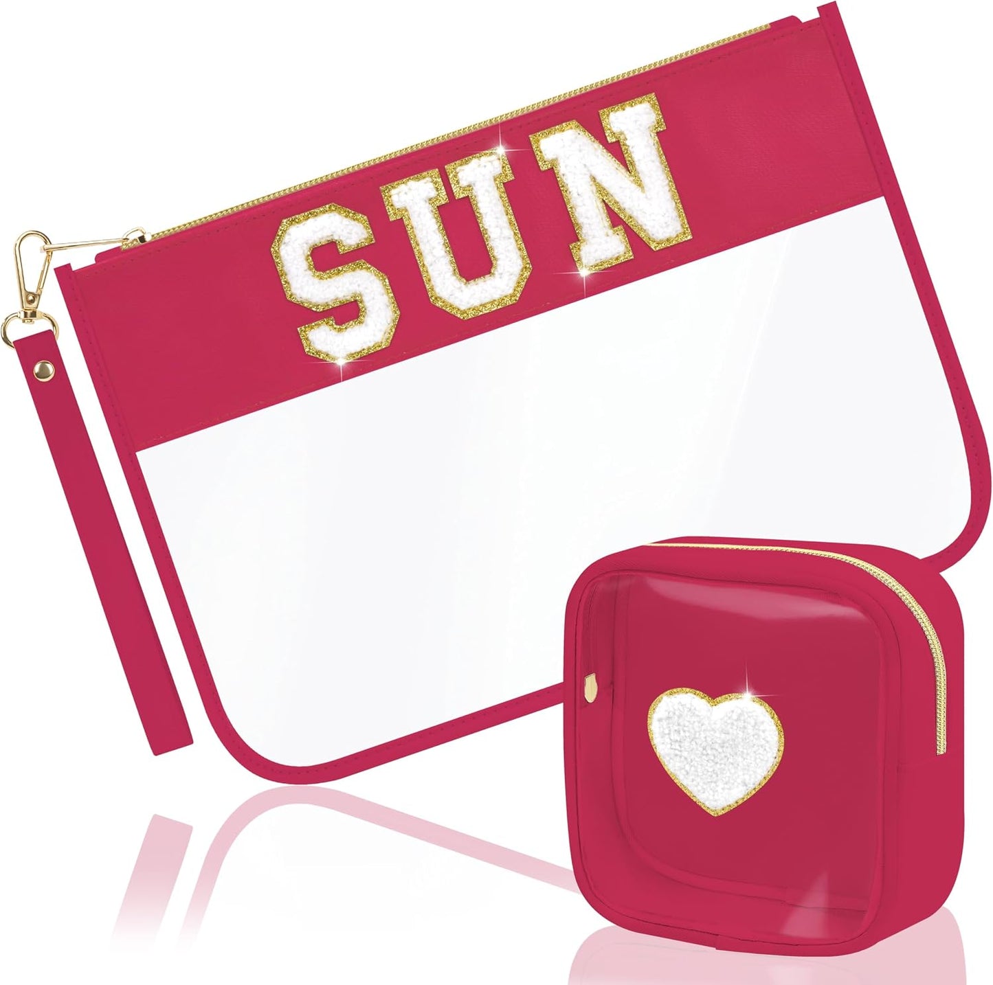 Softball Gifts Makeup Bag - 2 Pcs Clear PVC Organizer Pouch | Waterproof Travel Toiletry Bag for Women