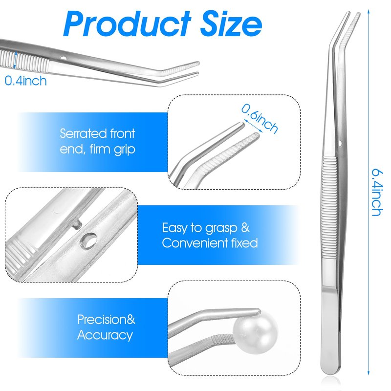 24 Pcs Stainless Steel Tweezers for Crafting with Curved Serrated Tip Multipurpose Forceps Sewing Machine Tweezers