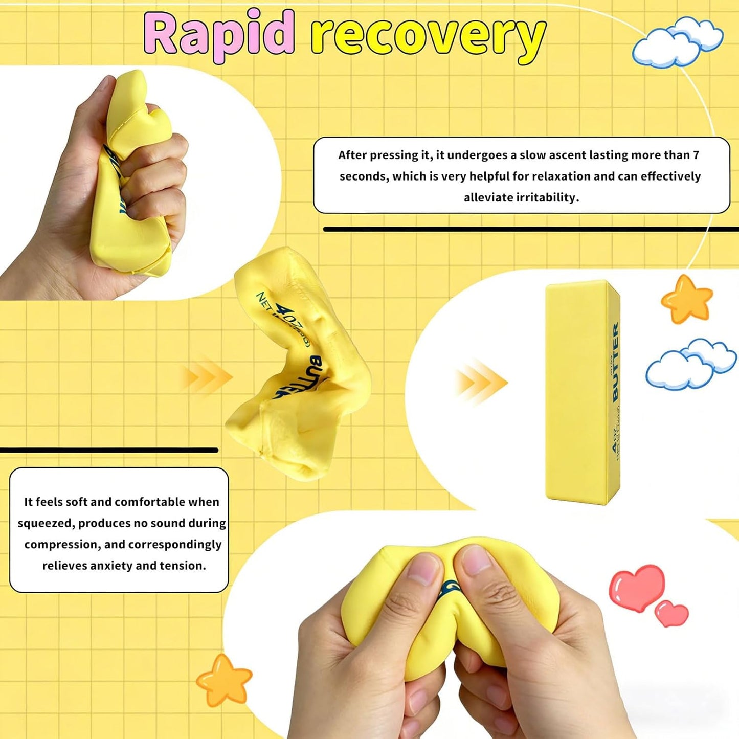 Butter Squeeze Toy - Slow Rising Soft Sensory Fidget Ball for Stress Relief | 3PCS Cute Realistic Butter Stick
