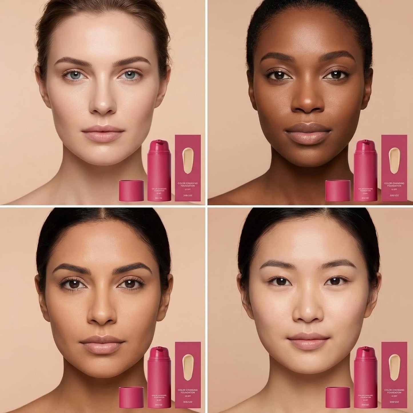 Color Changing Foundation - Skin Tone Adapting Liquid Makeup for Natural Finish | Lightweight, SPF 15, 1 Fl Oz