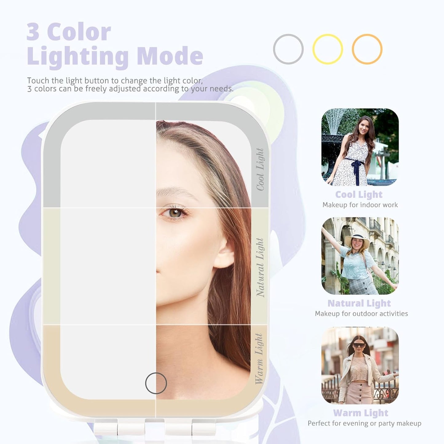 Travel Makeup Mirror - USB-Rechargeable Vanity Mirror with 3 Adjustable Light Settings | Perfect Gift for Women and Girls